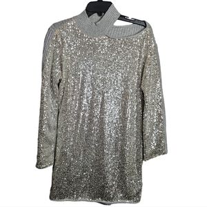 INC International Concepts Heather Gray Silver Sequin Long Sweater NWT Small
